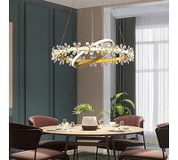 Modern LED Chandelier 2 Ring Crystal Ceiling Hanging Light 40W Dimmable Pendant Light Extra Large Flower Petal Floral Chandelier for Dining Room Table Kitchen Living Room Bedroom, D19.7+11.8