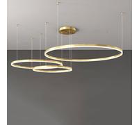 Modern LED Chandelier High Ceiling 3 Rings Gold Chandeliers Foyer Dimmable Ceiling Hanging Light Fixture Contemporary Flush Mount Chandelier For Staircase Living Room Kitchen Ceiling Pendant Lights