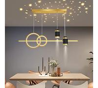 Modern LED Chandelier - Luna Stars Projection Pendant Light for Dining Room Kitchen Island Breakfast Area Living Room Bedroom - Stylish Ceiling Fixture (Gold)