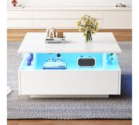 Modern LED Coffee Table with Storage and Bluetooth Control, Square Design Cocktail Table with 2 Sliding Drawers, 70L x 70W x 41H cm, White Aosom.UK