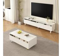 Modern LED Coffee Table with Wavy Drawer Panel, Gold Legs, 2 Drawers, Color-Changing LED Light Strip - Matching TV Cabinet Available