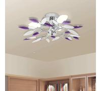 vidaXL Ceiling Lamp with Acrylic Crystal Leaf Arms, White & Purple, Room Illumination, Contemporary Style, Metal Base, Easy Mounting, Versatile Placement, Halogen Chandeliers E14 Bulb Compatible-...
