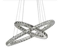 Modern LED Crystal Pendant Light 2-Light Oval Dining Room Chandelier Warm White Illumination Chrome Metal Ring Design Elegant Ceiling Fixture for Kitchen & Living Room