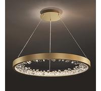 Modern LED Crystal Ring Chandelier Light Fixture - 23.5 Inch Ceiling Hanging Lamp for Bedroom & Living Room, 3 Color Options, Elegant Design, Made in China