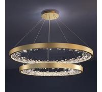Modern LED Crystal Ring Chandelier Light Fixture - 23.5 Inch Ceiling Hanging Lamp for Bedroom & Living Room, 3 Color Options, Elegant Home Decor, Made in China