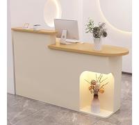 Modern LED Desk Reception Table Beige with Drawer & Cabinet 90x50x105 cm Elegant Welcome Station for Offices & Businesses - Stylish Workspace Furniture