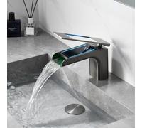 Modern LED Digital Display Bathroom Faucet, Single Handle Brass Basin Mixer Tap, RF0266 Stylish Waterfall Design, Anti-Corrosion, Perfect for Contemporary Bathrooms