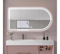 Modern LED Dimmable Arched Wall Mounted Bathroom Mirror with Front and Backlit Anti Fog Makeup Mirror 3 Color Options 32 36 40in (Left Cut 80x130cm)
