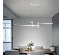 Modern LED Dimmable Pendant Light Fixture - Height Adjustable Chandelier with Remote Control for Living Room Kitchen Dining Room and Office - White 120cm Ceiling Light