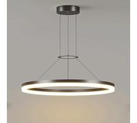 Modern LED Dining Room Suspension Lamp Minimalist Kitchen Island Lighting Chandelier White Metal Hanging Lights with Acrylic Shade Ring Ceiling Pendant Fixture(Dark,Neutral Light)