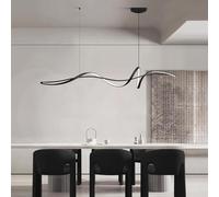 Modern LED Dining Table Pendant Lamp - Dimmable Waveform Chandelier with Remote Control Height Adjustable Stylish Interior Lighting for Kitchen Black 160cm