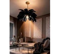 Modern LED Feather Chlier 6 Light Black Fluffy nt Light for Living Room Bedroom Kids Room 4500K Ceiling Decor Slish Nature Inspired Lighting φ 100cm