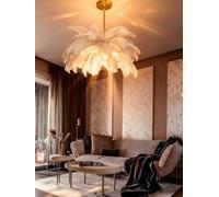 Modern LED Feather Chlier 6 Light White Fluffy nt Light 4500K Nature Inspired Ceiling Fixture for Living Room Bedroom Kids Room Creative Home Decor φ 100cm