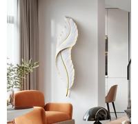 Modern LED Feather Wall Art Sculpture with Lighting Strip, Glowing Decoration for Home Living Room Bedroom Corridor