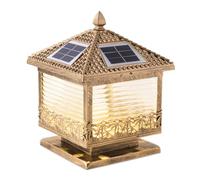 Modern LED Fence Deck Cap Lights Luxury Solar Power Pillar Fixture Glass Column Pedestal Light Two Light Modes Farmhouse Solar Stigma Lamps Patio Garden Entry Lawn Landscape,25cm