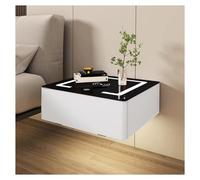 Modern LED Floating Nightstand with Charging Station Wall Mounted Bedside Table 1 Drawer Glass Top Shelf for Bedroom Storage & Decor Space Saving Solution