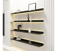 Modern LED Floating Shelf with Lights Wall Mounted Display Shelf for Bedroom Living Room Bathroom & Kitchen Slish White Metal Design (80cm)