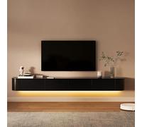 Modern LED Floating TV Cabinet 180cm Wall-Mounted Entertainment Unit Black TV Stand with 2 Drawers Stylish Floating Shelf for Living Room & Bedroom Storage