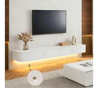 Modern LED Floating TV Unit | Wall-Mounted Entertainment Console | Large 120 cm TV Bench for Living Room & Office | Textured White Finish Stylish Design
