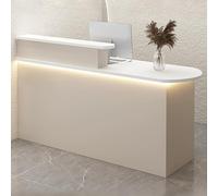 Modern LED Light Reception Desk Checkout Counter Table for Retail Store Stylish Beige Design 130x55x100cm Functional & Contemporary Workstation