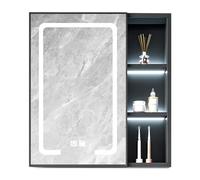 Modern LED Lighted Bathroom Mirror Cabinet with Defogger Open Storage Partitions and Over The Toilet Design Gray 60x80 cm