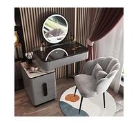 Modern LED Lighted Makeup Vanity Table, Glass Top, Simple & Elegant Wooden Dressing Desk with Smart Stool for Bedroom - White, Grey & Black, 8 Drawer Storage