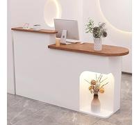 Modern LED Lighted Recept Desk White Retail Counter with Sto Cabinet & Ders Front Desk Chut Table for Office 130x50x105CM Cashier Stat