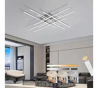 Modern LED Linear Ceiling Light Dimmable Living Room Flush Mount Ceiling Lamp Aluminum Acrylic Ceiling Lighting with Remote Control Ultra Thin Lighting for Bedroom Study Room Office(Chrome, 8 heads)