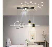 Modern LED Linear Chandelier Black Gold Ceiling Fan Light Dimmable Mid Century Ceiling Pendant Light Fixture With Projection Stars Long Chandelier For Dining Room Kitchen Island Restaurant