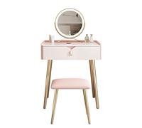 Modern LED Makeup Vanity Desk with Stool Stylish Gray Dressing Table with Drawer for Bedroom Compact Makeup Station for Beauty Lovers