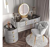 Modern LED Makeup Vanity Set with Adjustable Brightness Mirror Storage Drawer & Padded Stool - Stylish Dressing Table for Bedroom Gray 120cm/47.2in