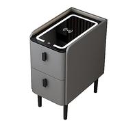Modern LED Nightstand with 2 Drawers Smart Bedside Table featuring Adjustable Lights & Wireless Charging Station Compact End Table for Bedroom & Living Room (Gray 40x40 cm)