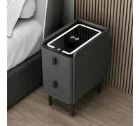 Modern LED Nightstand with Wireless Charging Station USB Ports Glass Top 2 Drawers Space-Saving Bedroom Furniture High Gloss White for Smart Living - 3 Color Options