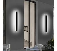 Modern LED Outdoor Wall Light, 40cm 2Pack Black Long Wall Light, 6500k Cool White Acrylic Rectangular Wall Sconce, Ip65 Waterproof Aluminium Fixture for Porch, Villa, Garage, Patio