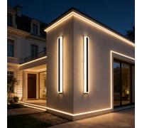 Modern LED Outdoor Wall Light IP67 Waterproof Black Long Sconce Aluminum Exterior & Indoor Lighting for Porch Stairs Bedrooms Living Rooms - 60CM