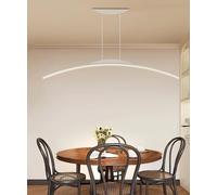 Modern LED Pendant Lamp 100cm Curved Pendant Light Dimmable Hanging Light with Remote Control Height Adjustable Dining Hanging Light White Acrylic Lighting for Kitchen Bar Office (White, 100cm)
