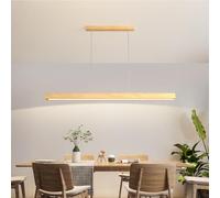 Modern LED Pendant Lamp 120cm Linear Design Dimmable Wooden Light Fixture for Dining Room Kitchen & Living Room Remote Control Included