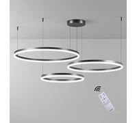 Modern LED Pendant Lamp 3 Rings Gold Finish Adjustable Ceiling Light Fixture Dimmable with Remote Control 3000K-6000K 68W - Contemporary Chandelier Design