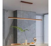 Modern LED Pendant Lamp Dimmable Wooden Light Fixture Linear Design for Dining Room Living Room Kitchen Remote Control 150cm (B)