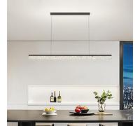Modern LED Pendant Light 100cm Adjustable Dimmable Linear Chandelier Black Finish 3000K-6000K Color Temperature Perfect for Dining Room Kitchen Bar Lighting