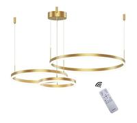 Modern LED Pendant Light 3 Ring Gold Finish Adjustable Ceiling Chandelier Dimmable with Remote Control 3000K-6000K 68W - Stylish Home Lighting Fixture