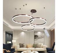 Modern LED Pendant Light 3 Ring Gold Finish Adjustable Ceiling Chandelier Remote Control Dimmable 3000K-6000K 68W Contemporary Lighting Fixture