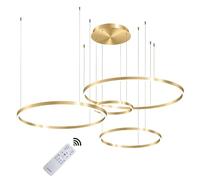 Modern LED Pendant Light 3 Ring Gold Finish Adjustable Dimmable Ceiling Chandelier Remote Control 3000K-6000K 68W - Stylish Lighting Fixture for Home Interior