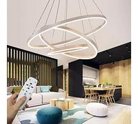 Modern LED Pendant Light, 3 Rings Collection White Paint, Adjustable Hanging Light Chandelier Contemporary Ceiling Light, Dimmable 2700K - 6500K, with Remote Control - 78W