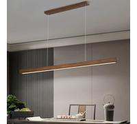 Modern LED Pendant Light Dimmable Wooden Design Linear Hanging Lamp for Dining Room Living Room Kitchen Remote Control (B L60cm)