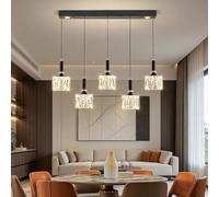 Modern LED Pendant Light Dining Table Luxurious K9 Crystal Glass Hanging Lamp Dimmable Chandeliers Height-adjustable Ceiling Light Kitchen Island Living Room Dining Room Suspension Bedroom(5 Köpfe)