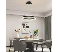 Modern LED Pendant Light for Restaurants - High-End Adjustable Ring Chandelier with Crystal Acrylic Dimmable Remote Control Round Ceiling Lamp (Black)