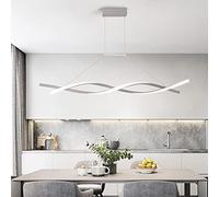 Modern LED Pendant Light with Remote Dimmable Ceiling Lamp for Dining Room Adjustable Height Wave Design Chandelier for Kitchen & Office (Gray 100cm)