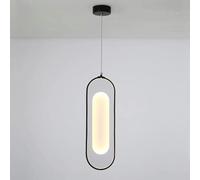 Modern LED Pendant Lights Creative Oval Hanging Light with Acrylic Lampshade Black Wrought Iron Suspension Lighting, Nordic Minimalist Chandeliers for Bedroom Bedside