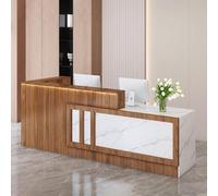 Modern LED Reception Desk - Stylish Brown & White Office Counter Table for Lobby & Beauty Salons Compact Design Perfect for Small Spaces & Enhanced Visibility.